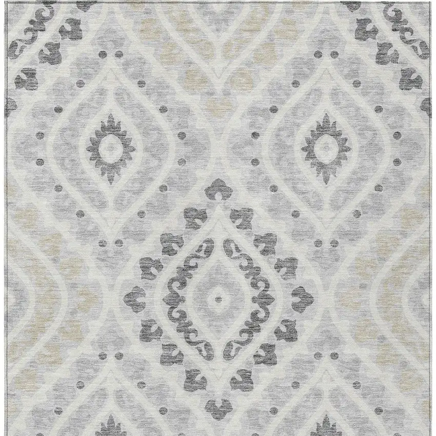 Silver Gray And Ivory Floral Washable Indoor Outdoor Area Rug Photo 5