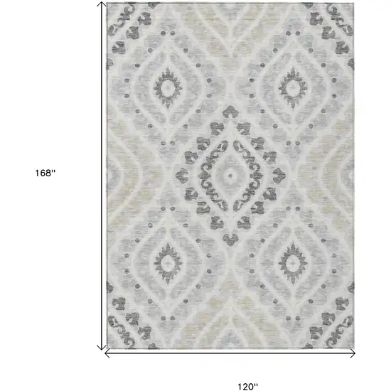 Silver Gray And Ivory Floral Washable Indoor Outdoor Area Rug Photo 3