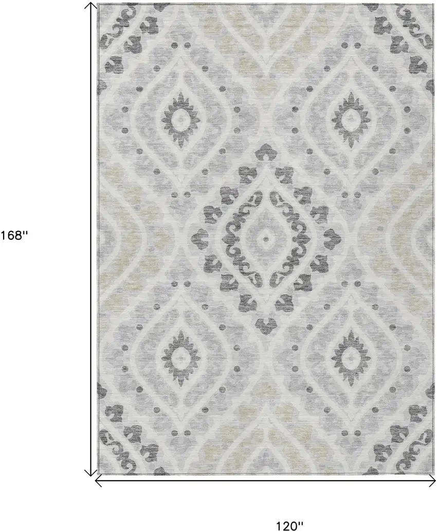 Silver Gray And Ivory Floral Washable Indoor Outdoor Area Rug Photo 3