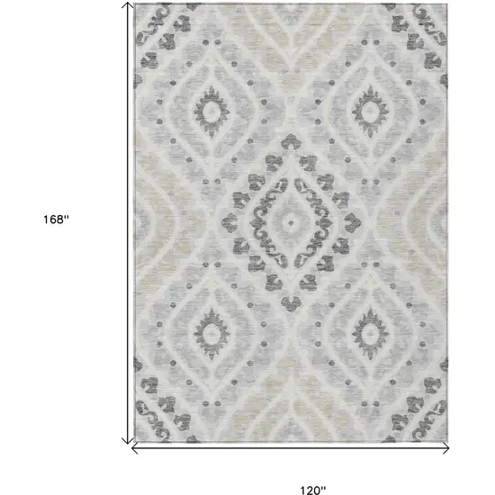 Silver Gray And Ivory Floral Washable Indoor Outdoor Area Rug Photo 3