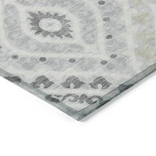 Silver Gray And Ivory Floral Washable Indoor Outdoor Area Rug Photo 3