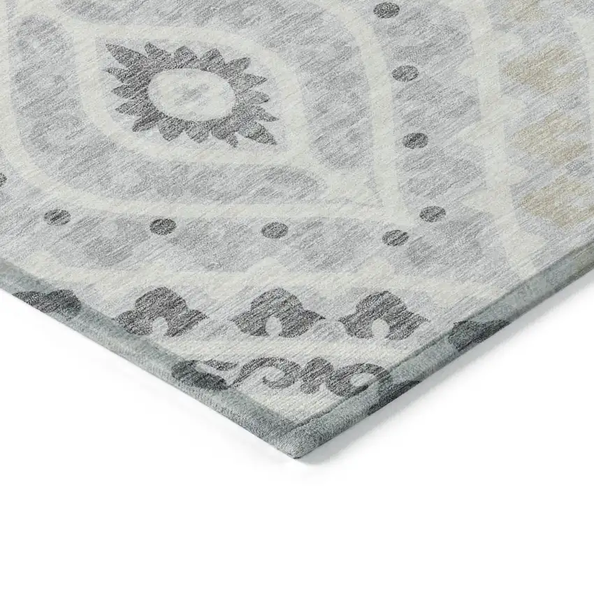 Silver Gray And Ivory Floral Washable Indoor Outdoor Area Rug Photo 3
