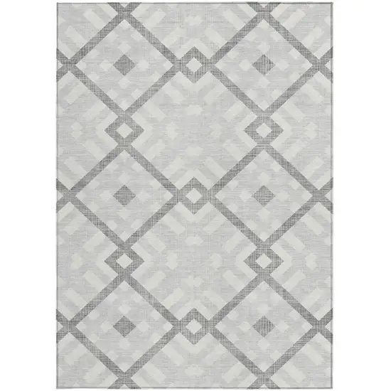 Silver Gray And Ivory Geometric Washable Indoor Outdoor Area Rug Photo 5