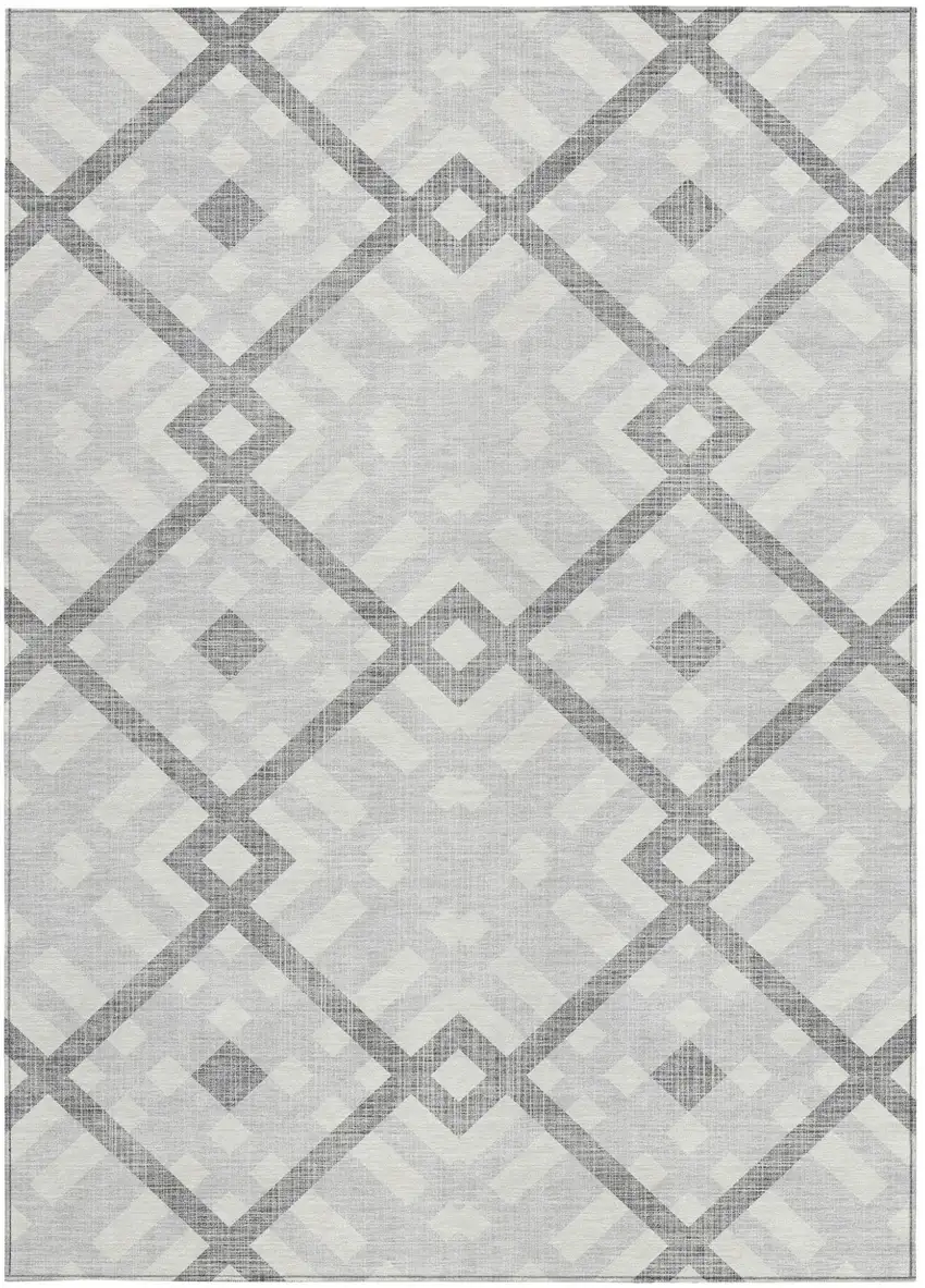 Silver Gray And Ivory Geometric Washable Indoor Outdoor Area Rug Photo 5