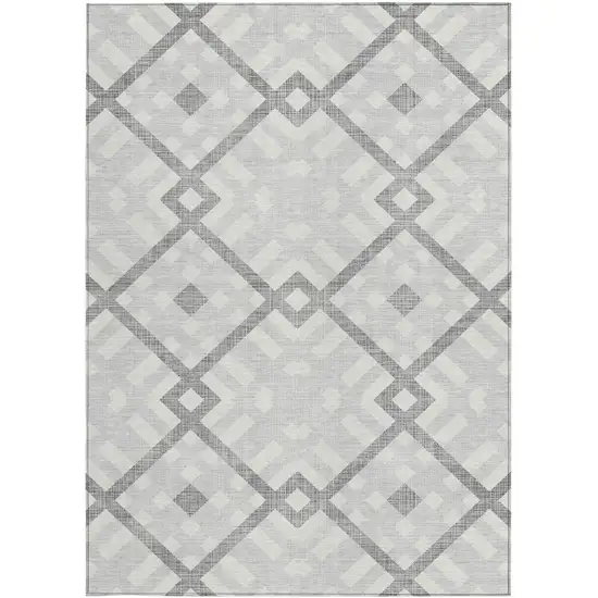 Silver Gray And Ivory Geometric Washable Indoor Outdoor Area Rug Photo 5