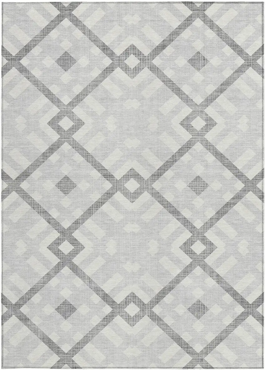 Silver Gray And Ivory Geometric Washable Indoor Outdoor Area Rug Photo 5