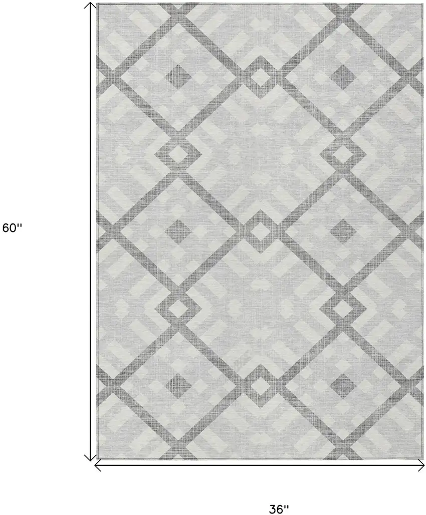 Silver Gray And Ivory Geometric Washable Indoor Outdoor Area Rug Photo 3