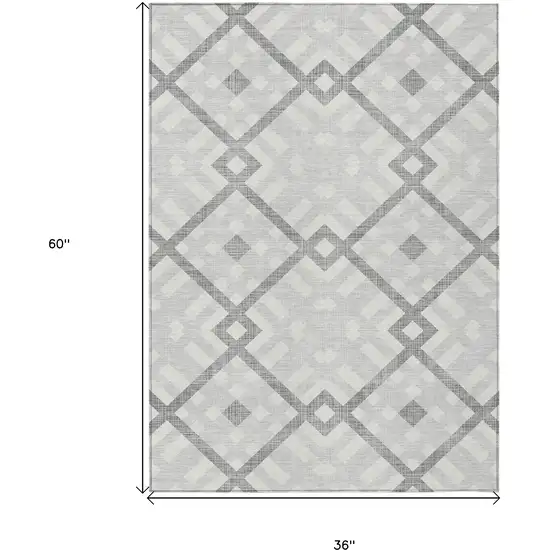Silver Gray And Ivory Geometric Washable Indoor Outdoor Area Rug Photo 3