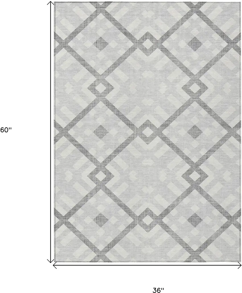 Silver Gray And Ivory Geometric Washable Indoor Outdoor Area Rug Photo 3