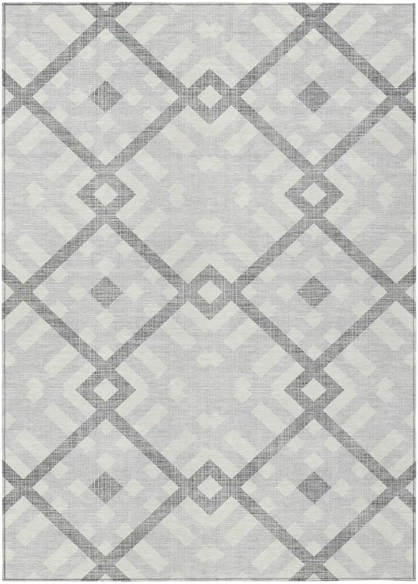 Silver Gray And Ivory Geometric Washable Indoor Outdoor Area Rug Photo 2
