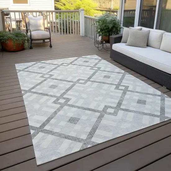 Silver Gray And Ivory Geometric Washable Indoor Outdoor Area Rug Photo 6