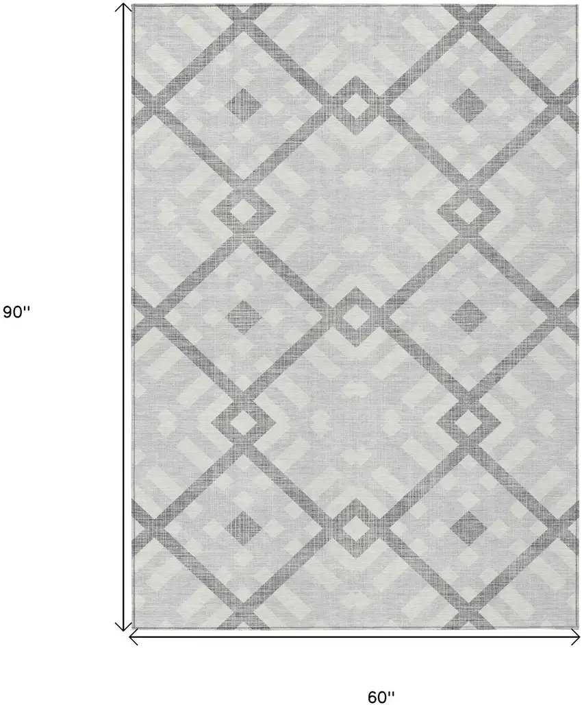 Silver Gray And Ivory Geometric Washable Indoor Outdoor Area Rug Photo 3