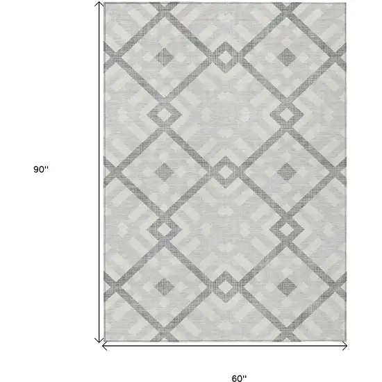 Silver Gray And Ivory Geometric Washable Indoor Outdoor Area Rug Photo 3