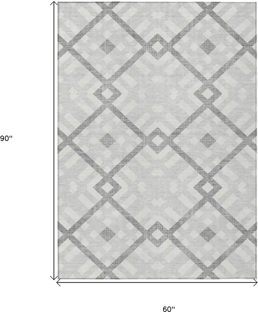 Silver Gray And Ivory Geometric Washable Indoor Outdoor Area Rug Photo 3
