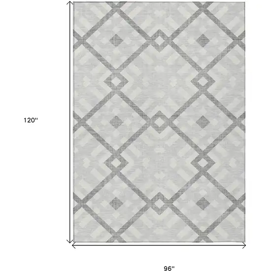Silver Gray And Ivory Geometric Washable Indoor Outdoor Area Rug Photo 3