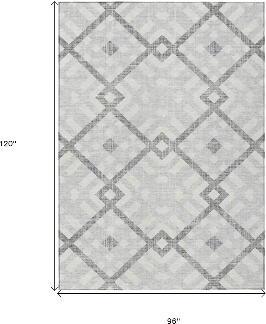 Silver Gray And Ivory Geometric Washable Indoor Outdoor Area Rug Photo 3