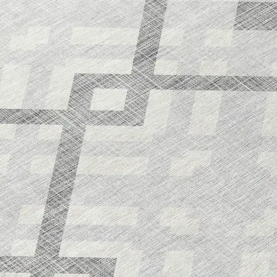 Silver Gray And Ivory Geometric Washable Indoor Outdoor Area Rug Photo 4