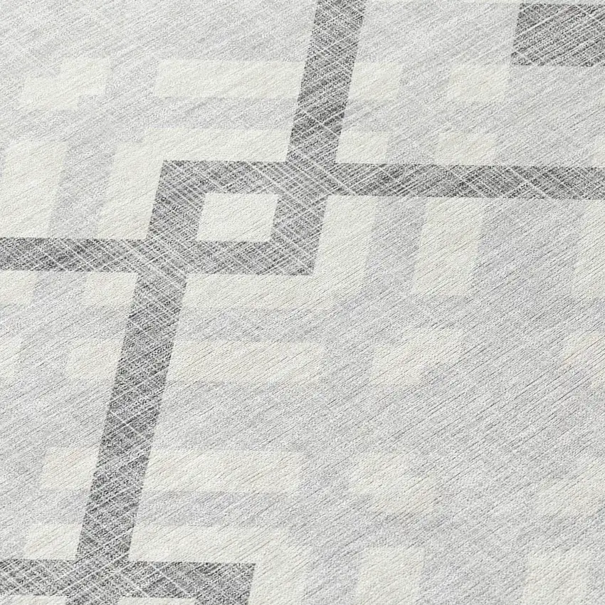 Silver Gray And Ivory Geometric Washable Indoor Outdoor Area Rug Photo 4