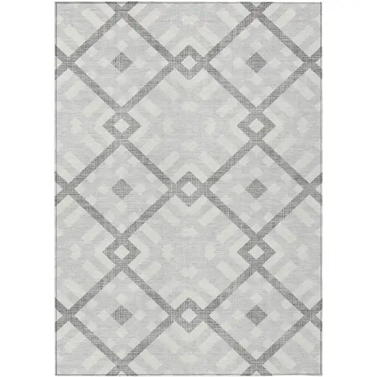 Silver Gray And Ivory Geometric Washable Indoor Outdoor Area Rug Photo 2