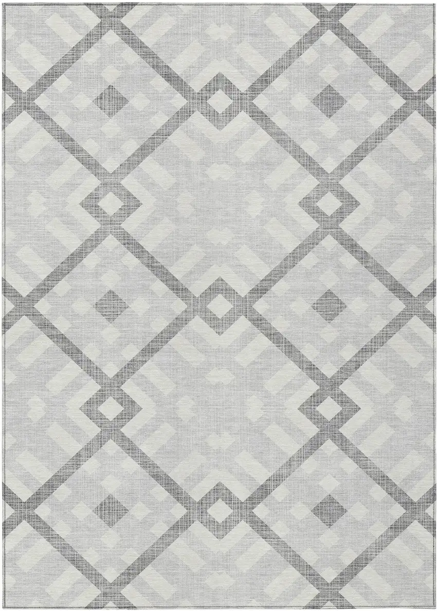 Silver Gray And Ivory Geometric Washable Indoor Outdoor Area Rug Photo 2