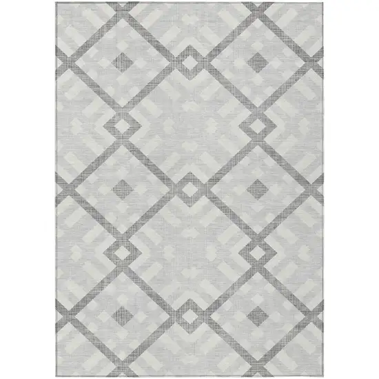 Silver Gray And Ivory Geometric Washable Indoor Outdoor Area Rug Photo 2