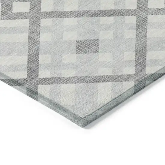 Silver Gray And Ivory Geometric Washable Indoor Outdoor Area Rug Photo 4