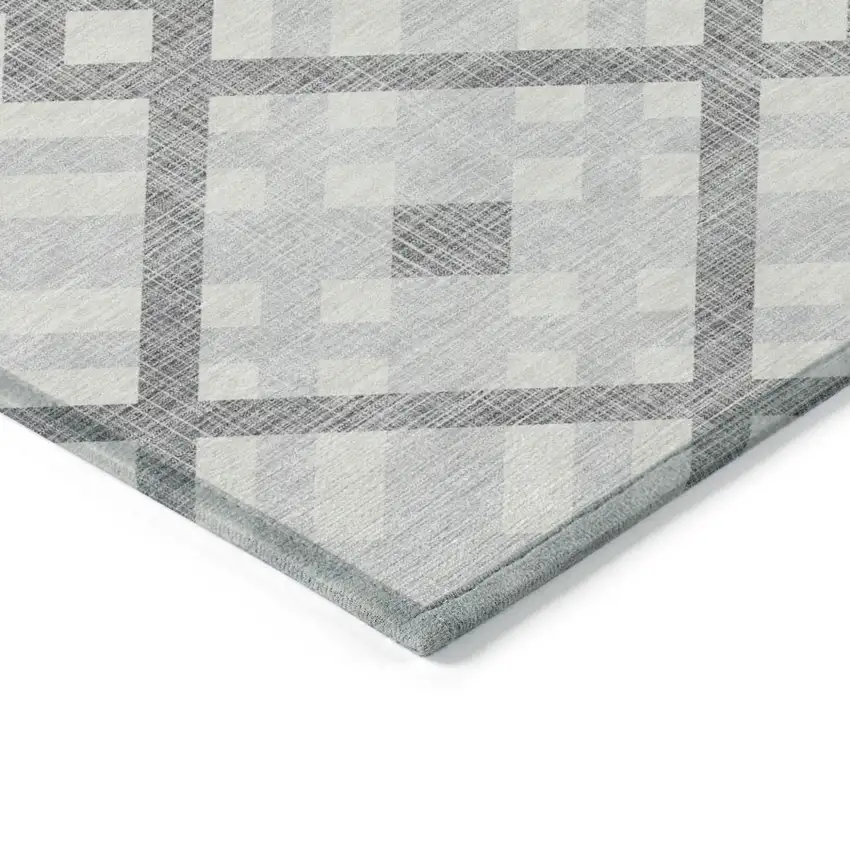 Silver Gray And Ivory Geometric Washable Indoor Outdoor Area Rug Photo 4