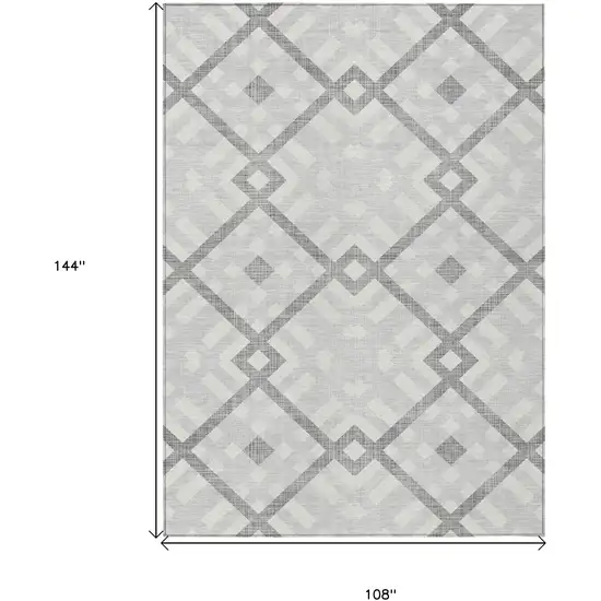 Silver Gray And Ivory Geometric Washable Indoor Outdoor Area Rug Photo 3