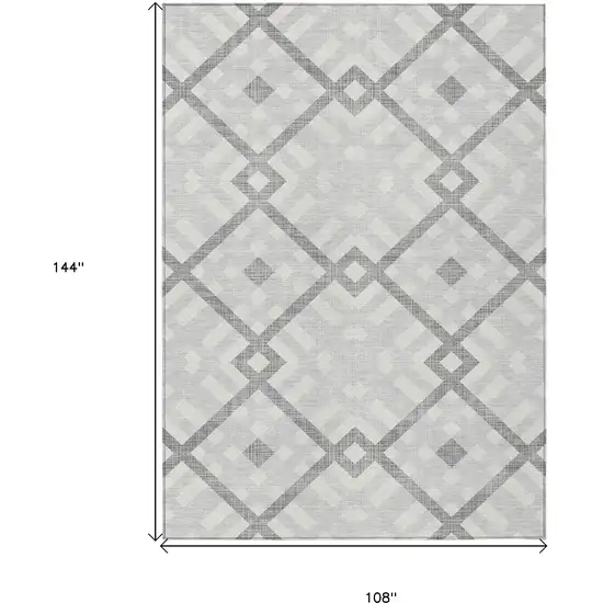 Silver Gray And Ivory Geometric Washable Indoor Outdoor Area Rug Photo 3