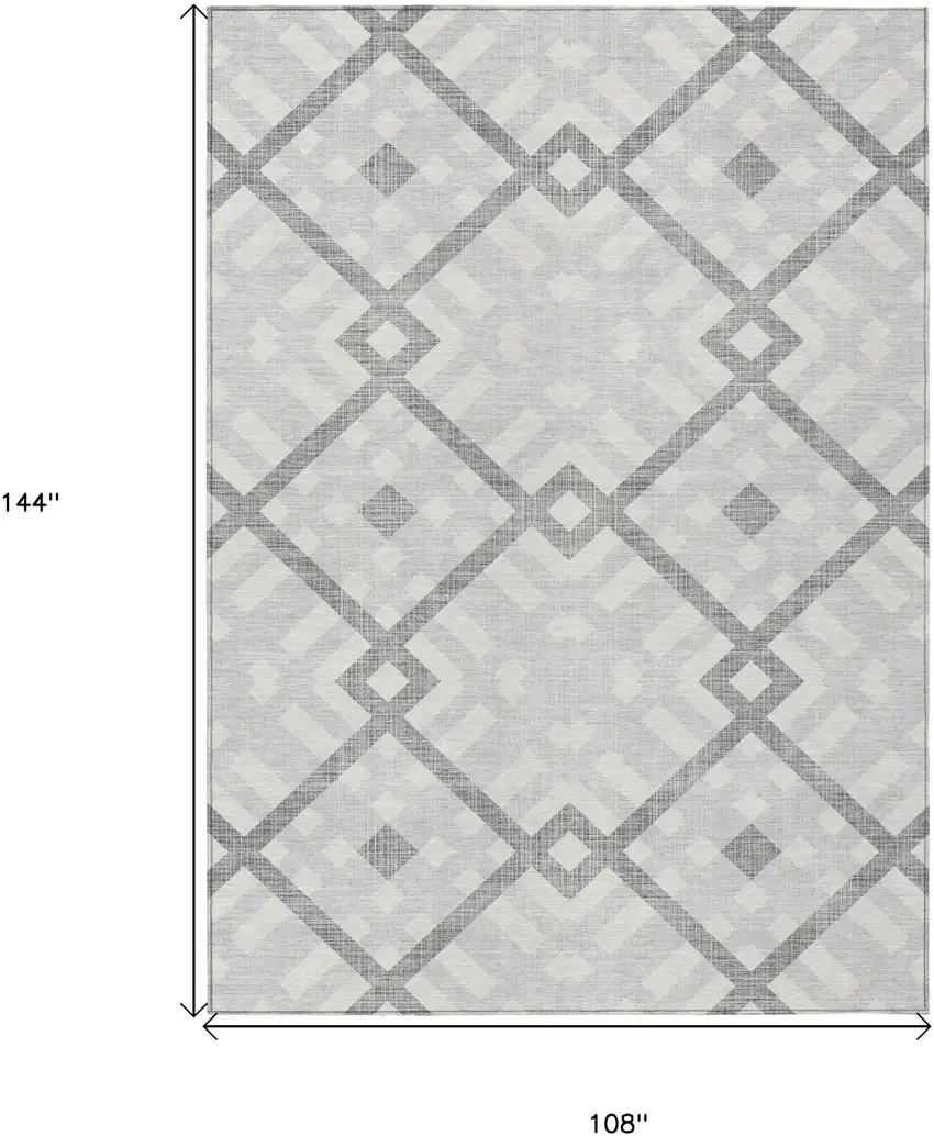 Silver Gray And Ivory Geometric Washable Indoor Outdoor Area Rug Photo 3