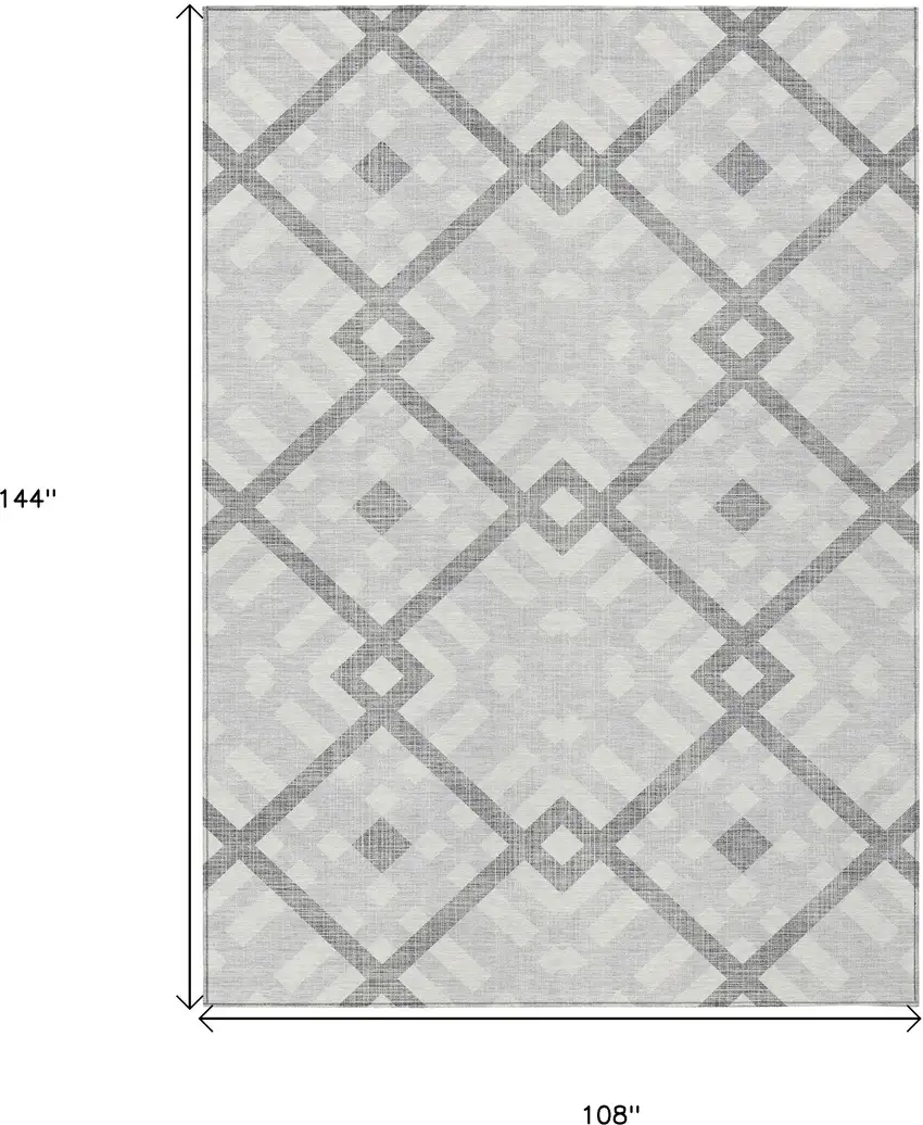 Silver Gray And Ivory Geometric Washable Indoor Outdoor Area Rug Photo 3
