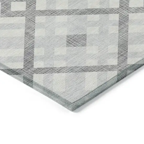 Silver Gray And Ivory Geometric Washable Indoor Outdoor Area Rug Photo 4