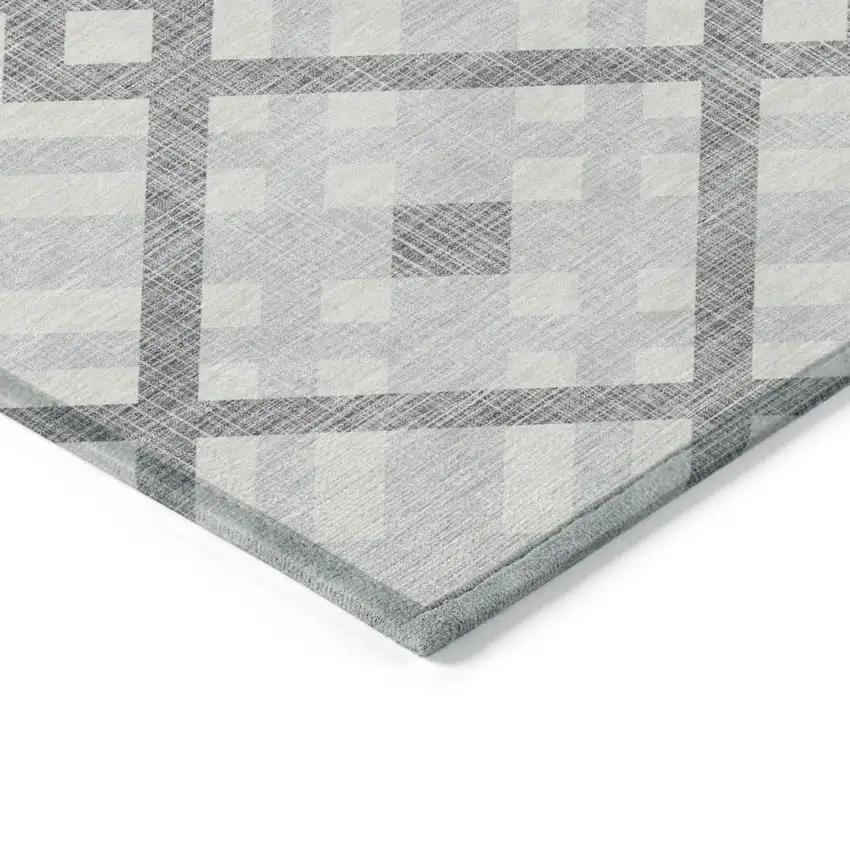 Silver Gray And Ivory Geometric Washable Indoor Outdoor Area Rug Photo 4