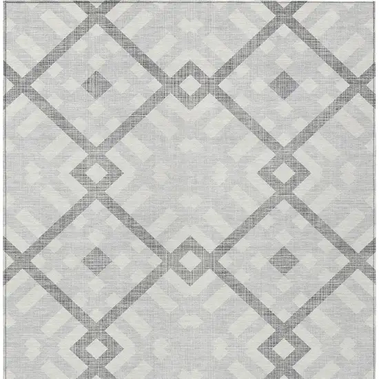 Silver Gray And Ivory Geometric Washable Indoor Outdoor Area Rug Photo 6