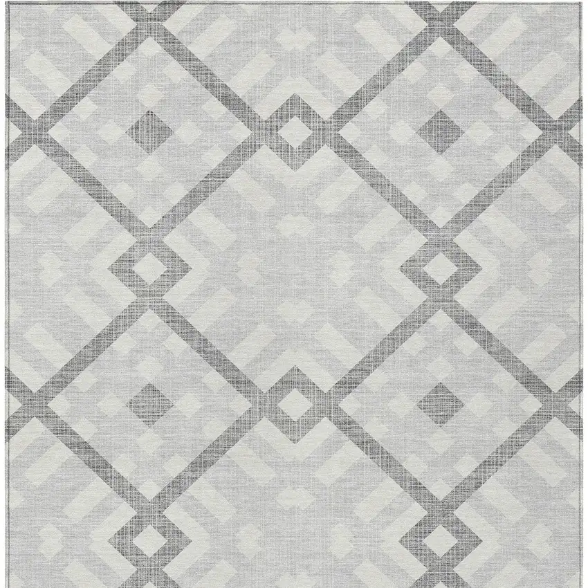 Silver Gray And Ivory Geometric Washable Indoor Outdoor Area Rug Photo 6