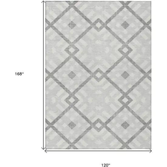 Silver Gray And Ivory Geometric Washable Indoor Outdoor Area Rug Photo 3
