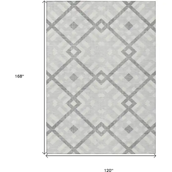 Silver Gray And Ivory Geometric Washable Indoor Outdoor Area Rug Photo 3