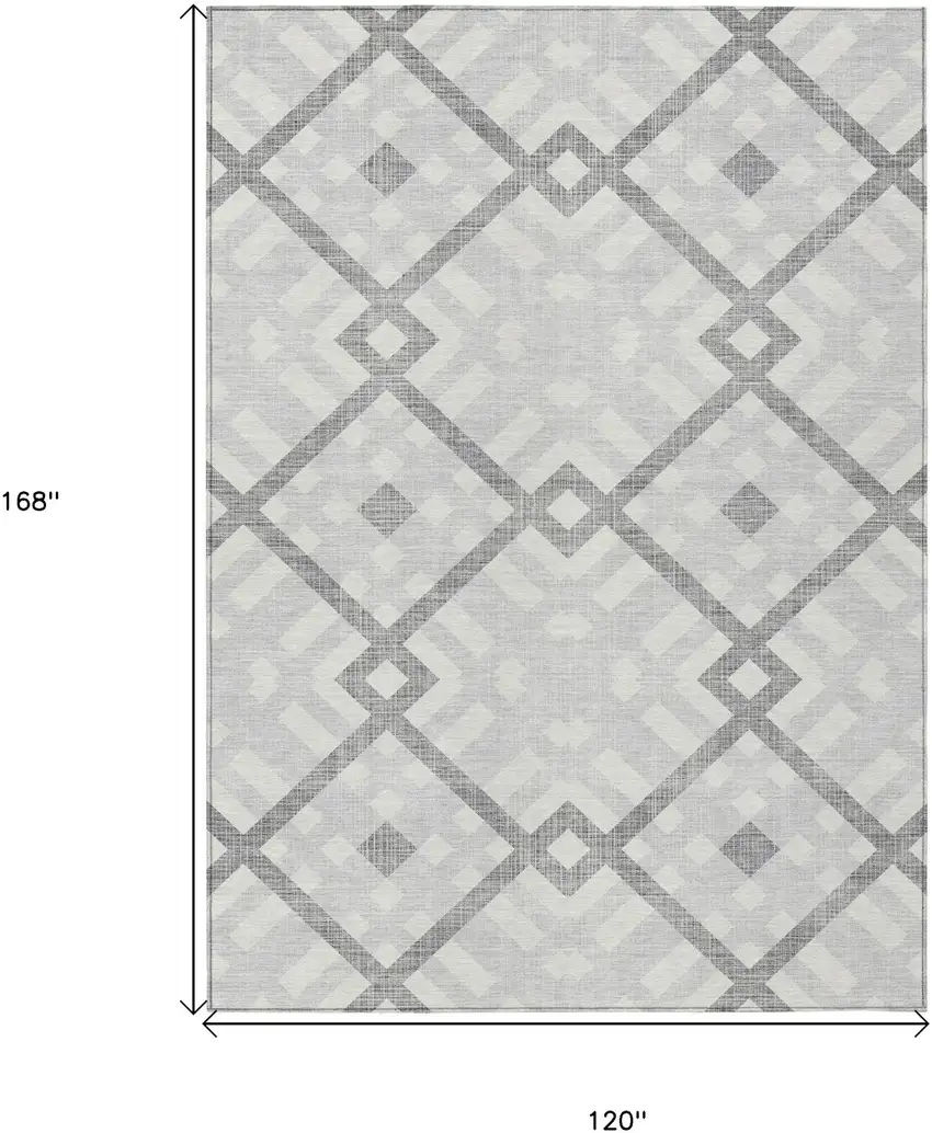 Silver Gray And Ivory Geometric Washable Indoor Outdoor Area Rug Photo 3