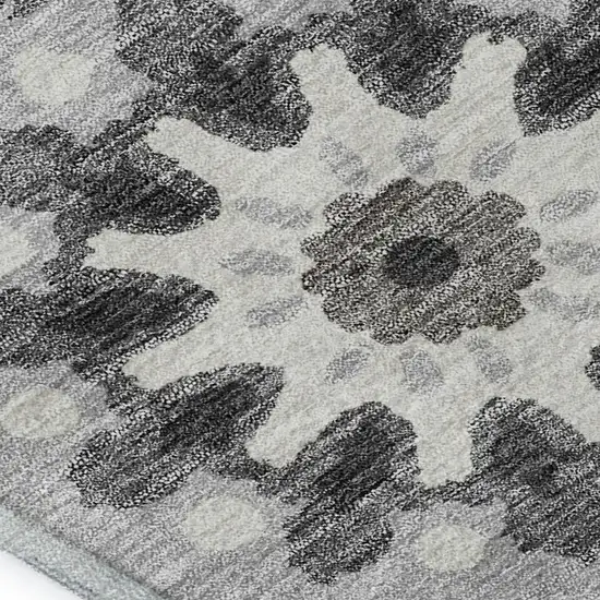 Silver Gray And Ivory Medallion Washable Area Rug With UV Protection Photo 4