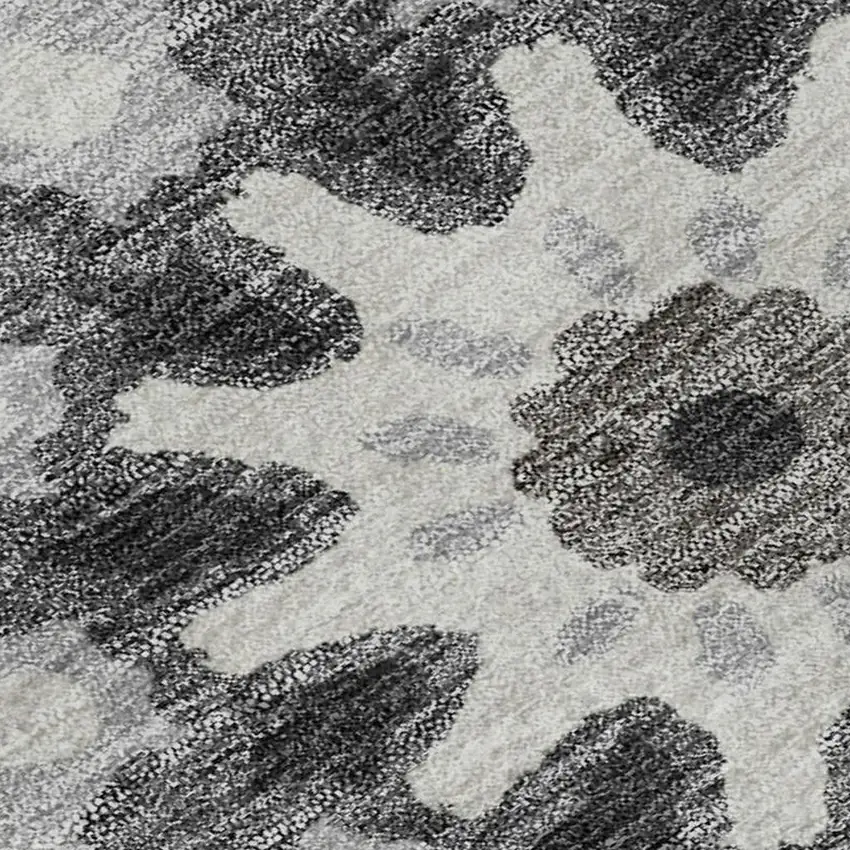 Silver Gray And Ivory Medallion Washable Area Rug With UV Protection Photo 3