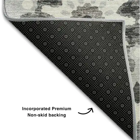 Silver Gray And Ivory Medallion Washable Area Rug With UV Protection Photo 8