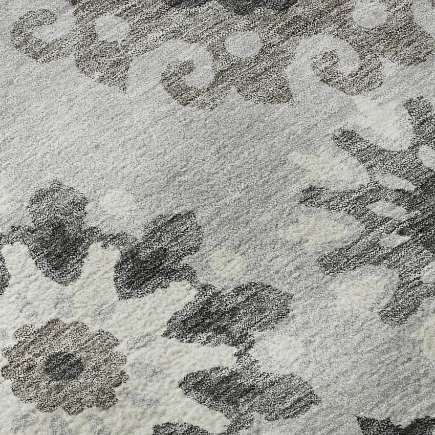 Silver Gray And Ivory Medallion Washable Area Rug With UV Protection Photo 9
