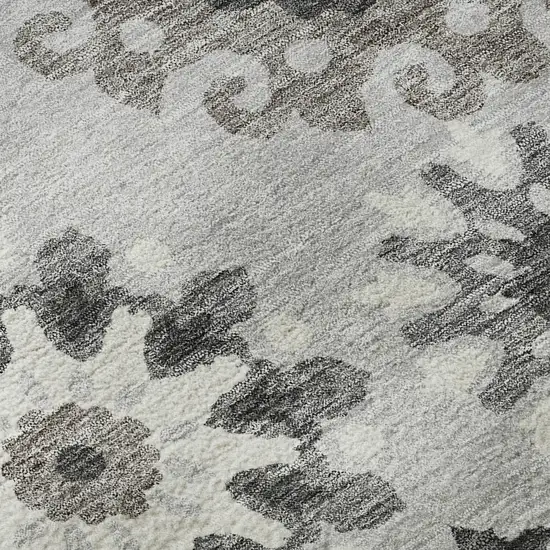 Silver Gray And Ivory Medallion Washable Area Rug With UV Protection Photo 9
