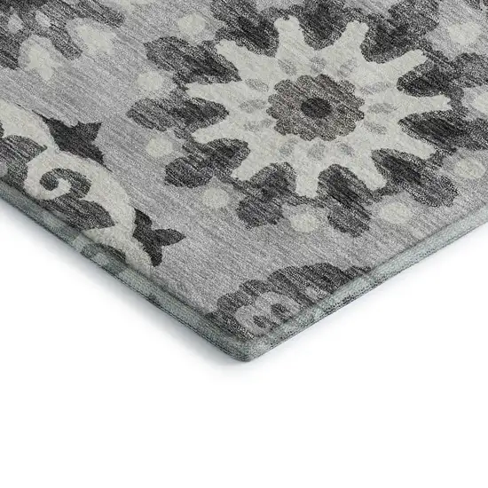 Silver Gray And Ivory Medallion Washable Area Rug With UV Protection Photo 3