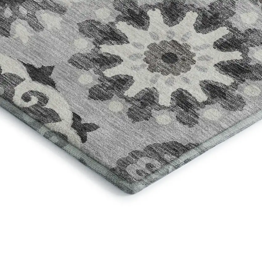 Silver Gray And Ivory Medallion Washable Area Rug With UV Protection Photo 3