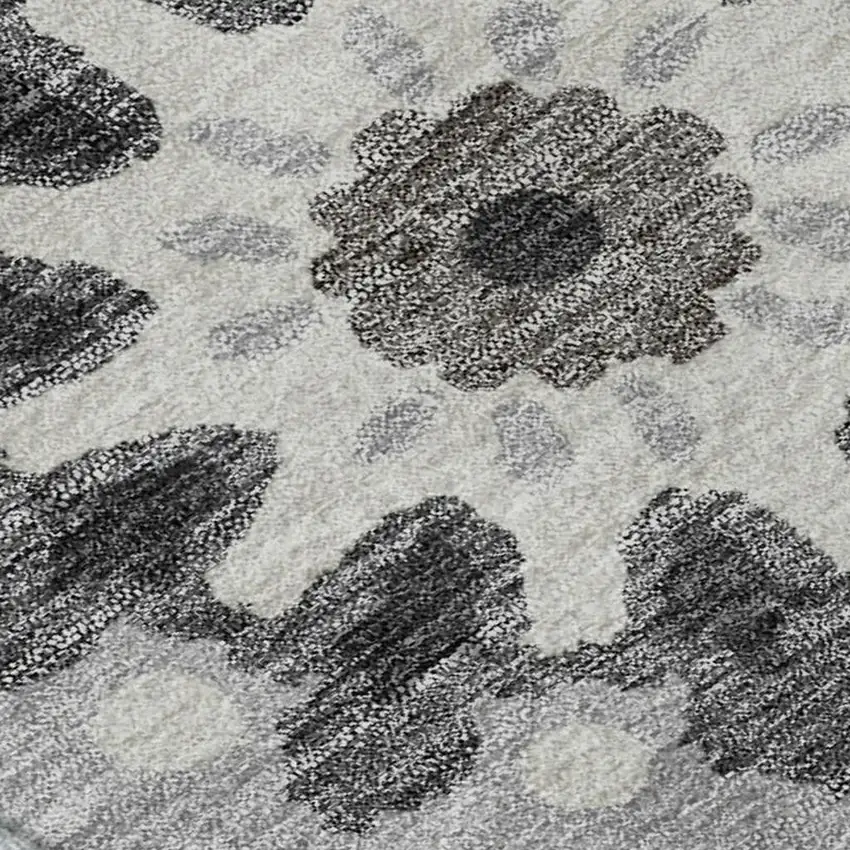 Silver Gray And Ivory Medallion Washable Area Rug With UV Protection Photo 3