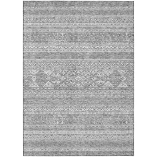 Silver Gray And Ivory Southwestern Washable Indoor Outdoor Area Rug Photo 1