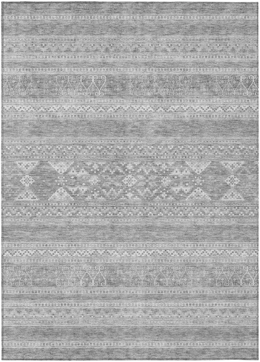 Silver Gray And Ivory Southwestern Washable Indoor Outdoor Area Rug Photo 1