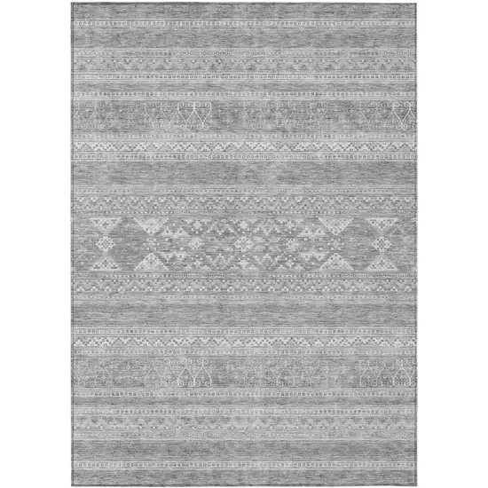 Silver Gray And Ivory Southwestern Washable Indoor Outdoor Area Rug Photo 1