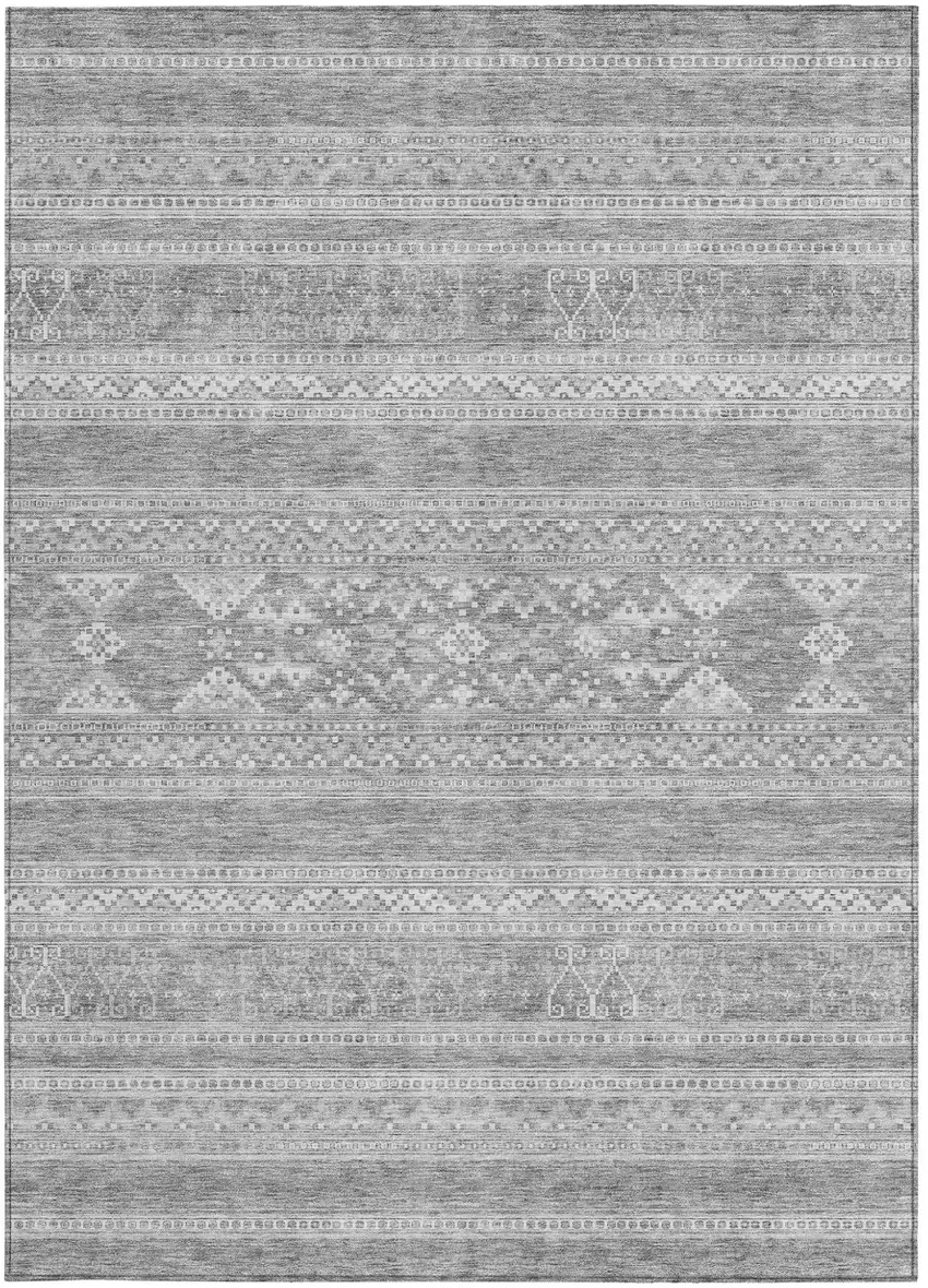Silver Gray And Ivory Southwestern Washable Indoor Outdoor Area Rug Photo 5